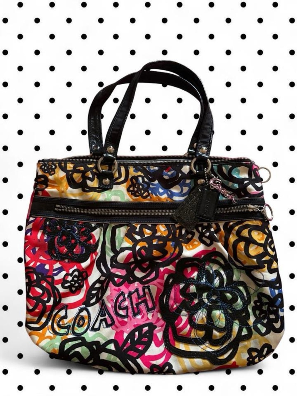 Coach Multicolor Floral Graphic Tote with Black Trim
